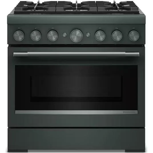 KitchenAid Cuisinière autoportante bi-énergie de style commercial de 36 pouces, 5,1 pi. cu. avec convection véritable Even-Heat™ KFDS936SJP