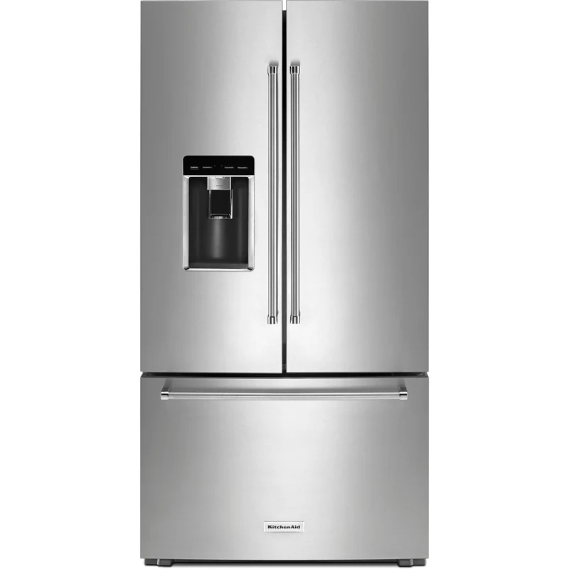 Germain Larivière Réfrigérateur trois portes avec porte à deux battants à profondeur de comptoir de 36 po, 23.8 pi cu avec distributeur d'eau et de glaçons KITCHENAID KRFC704FPS- Vente finale - Modèle de plancher - Vendu tel quel
