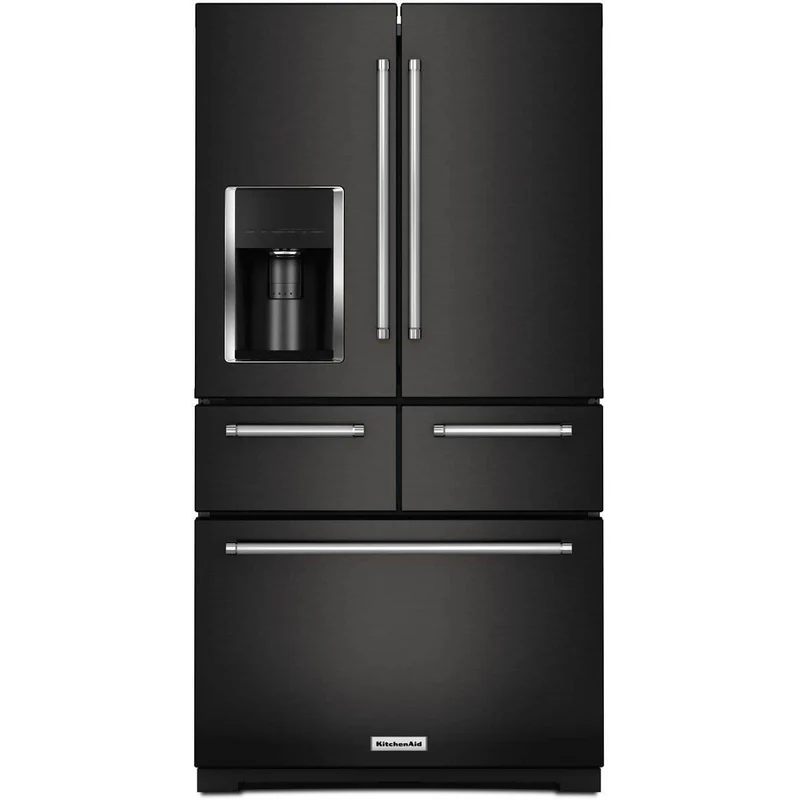 Germain Larivière Réfrigérateur cinq portes avec porte à deux battants de 36 po, 25.8 pi cu avec distributeur d'eau et de glaçons KITCHENAID KRMF706EBS- Vente finale - Modèle de plancher - Vendu tel quel
