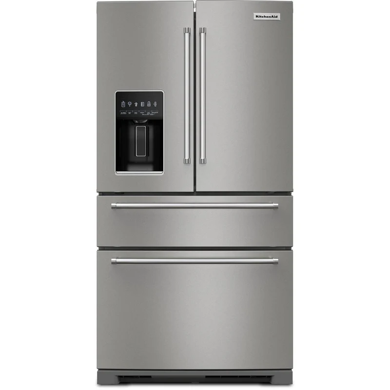 Germain Larivière Réfrigérateur quatre portes avec porte à deux battants de 36 pouces avec système d'eau et de glaçons externe KITCHENAID KRMF536RPS- Vente finale - Modèle de plancher - Vendu tel quel