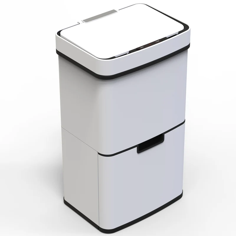 Poubelle De Cuisine Automatique Tri Sélectif Double Compartiment 75l NARVIK BLANCHE White mat Recyclage Grande Capacité Et Poubelle De Table 3l