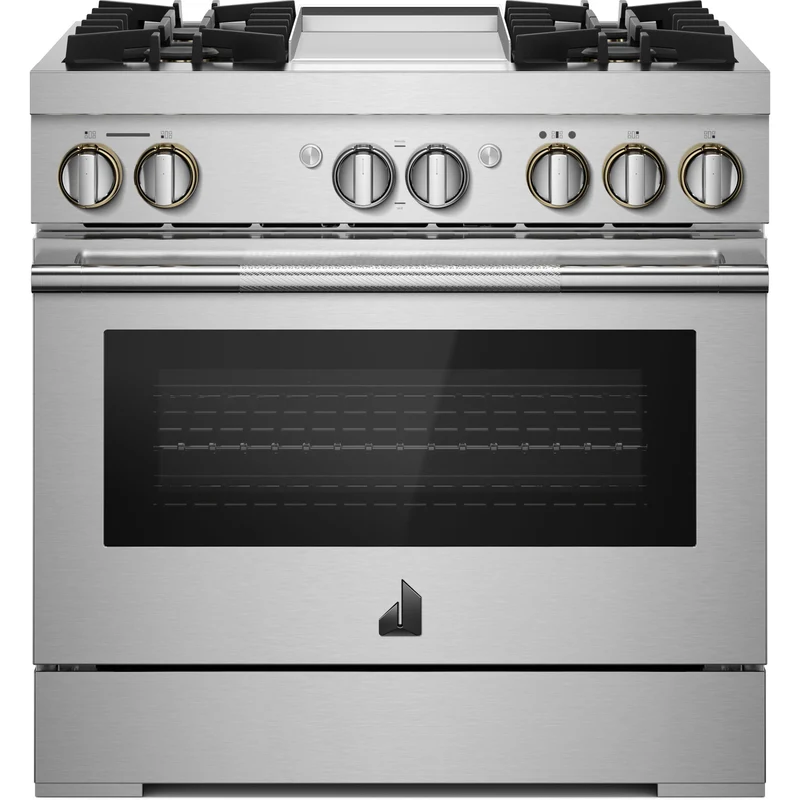 JennAir Cuisinière professionnelle à biénergie Rise de 36 po avec plaque chauffante infusée de chrome JDRP536HL