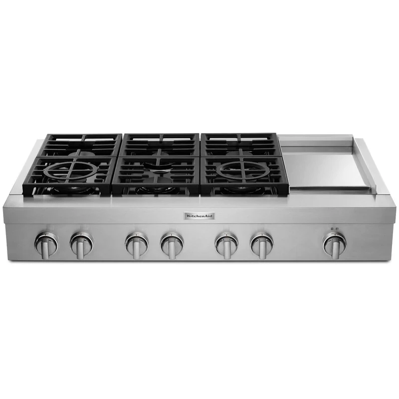 KitchenAid Dessus de cuisinière à gaz de 48 po. avec plaque chauffante KCGC558JSS
