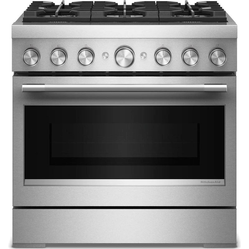 KitchenAid Cuisinière autoportante bi-énergie de style commercial de 36 pouces, 5,1 pi. cu. avec convection véritable Even-Heat™ KFDS936SSS