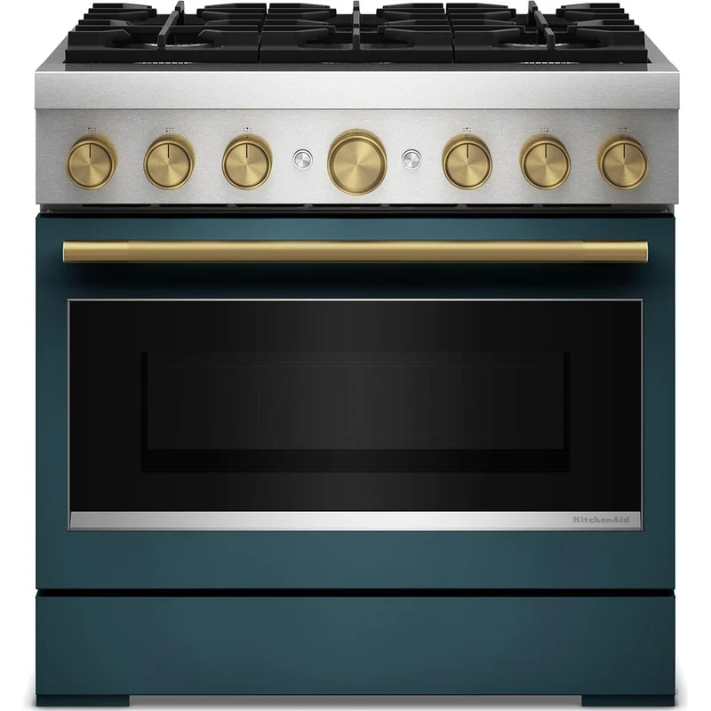 KitchenAid Cuisinière autoportante bi-énergie de style commercial de 36 pouces, 5,1 pi. cu. avec convection véritable Even-Heat™ KFDS936SAG