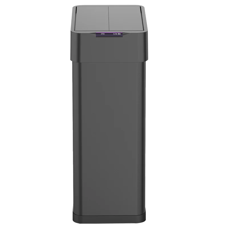 Poubelle de cuisine automatique 70L SILVERLAKE BLACK en acier Inox avec cerclage Ouverture papillon grande capacité