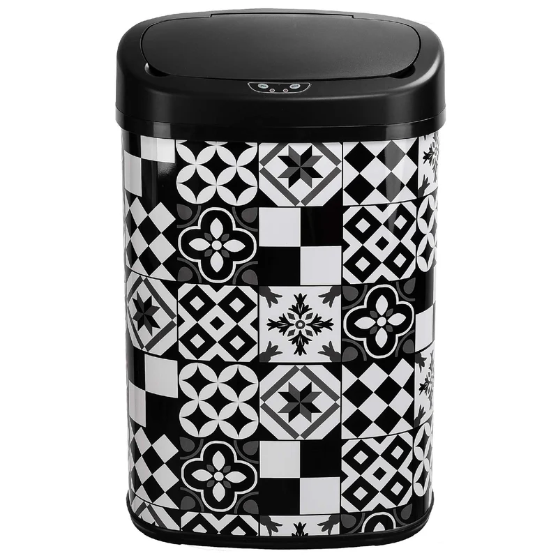 Poubelle de cuisine automatique 58L MAJESTIC Carreau de ciment Noir en acier INOX avec cerclage