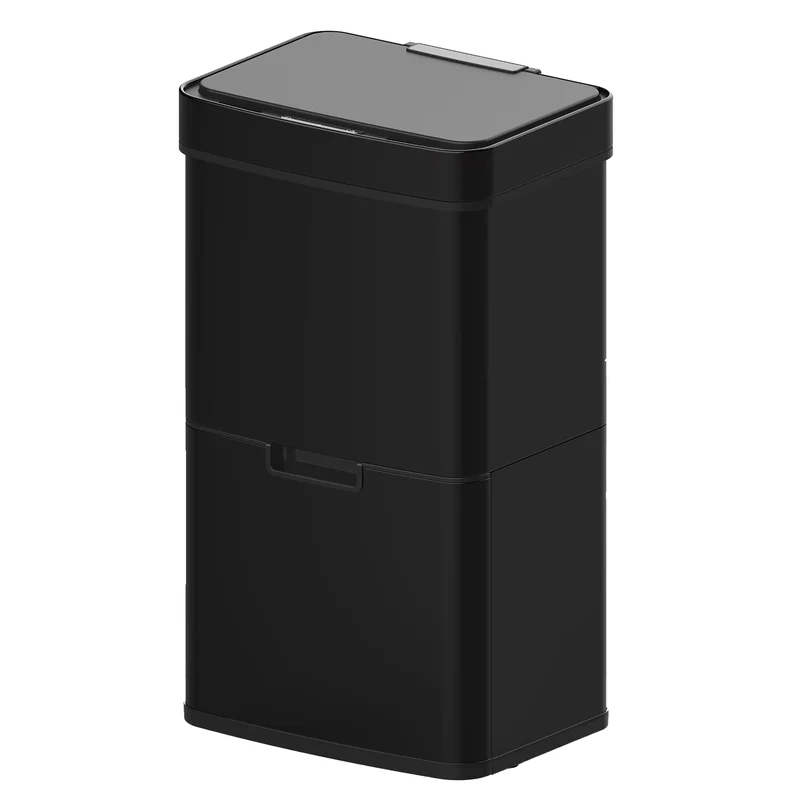 Poubelle De Cuisine Automatique Tri Sélectif Double Compartiment 75l NARVIK Noir Mat Recyclage Grande Capacité Et Poubelle De Table 3l
