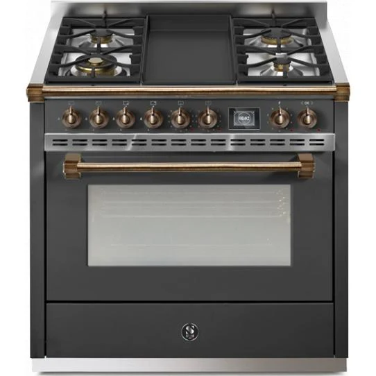 Steel Ascot cuisinière à biénergie de 36 pouces avec 4 brûleurs et plaque chauffante AQY9S-4T-AN-B