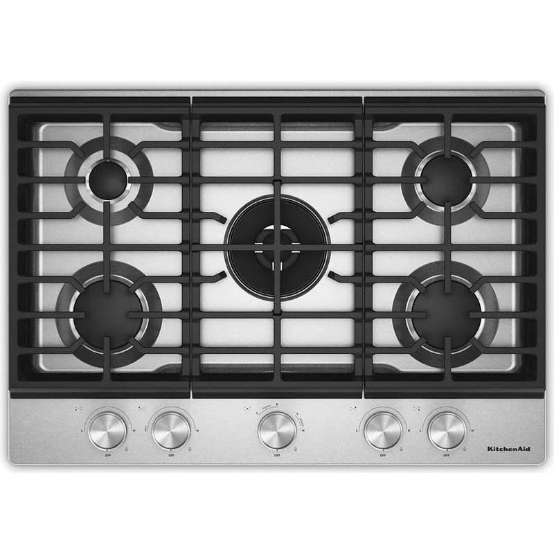 KitchenAid Table de cuisson encastrée à gaz de 30 pouces avec 5 brûleurs KCGK530SSS