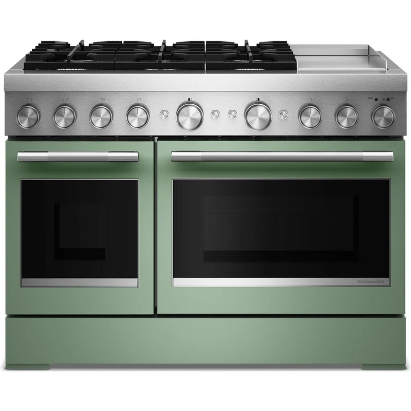 KitchenAid Cuisinière autoportante bi-énergie de style commercial de 48 pouces, 6,3 pi. cu. avec plaque chauffante KFDD948SDC