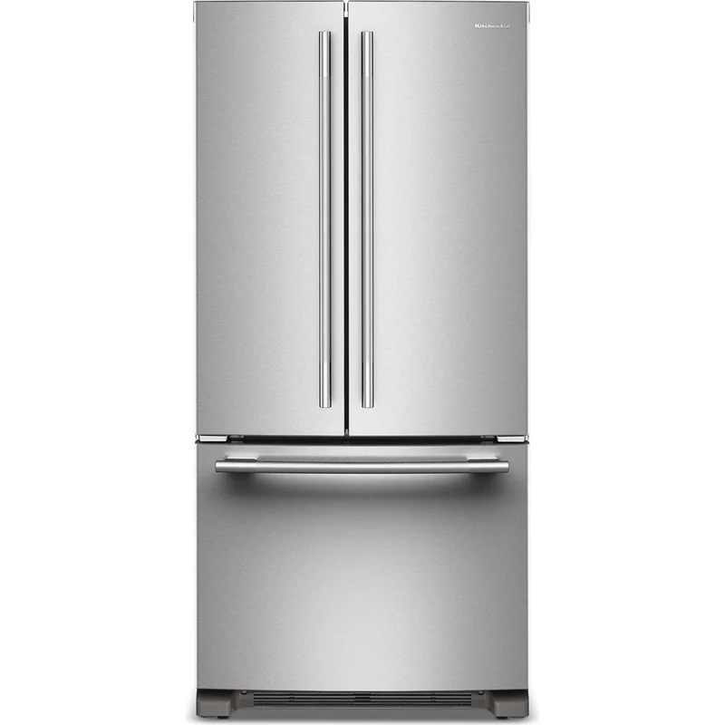KitchenAid Réfrigérateur trois portes avec porte à deux battants autoportant de 33 pouces, 22 pi. cu. avec machine à glaçons KRFF333SPS