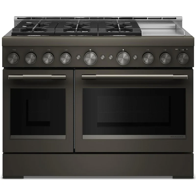 KitchenAid Cuisinière autoportante à gaz de 48 pouces avec 6 brûleurs et plaque chauffante KFGD948SBE