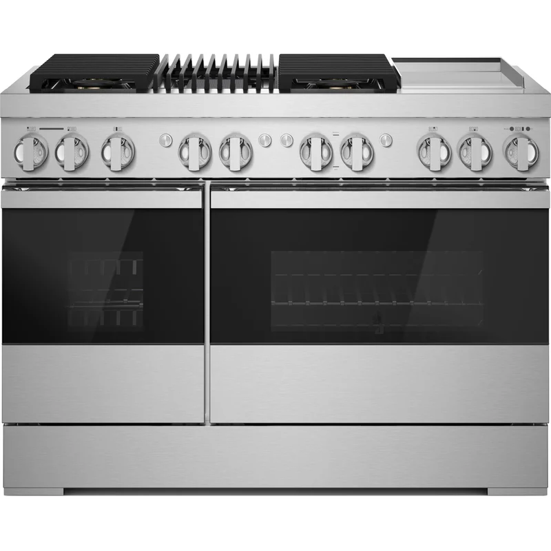JennAir Cuisinière professionnelle à biénergie Noir de 48 po avec plaque chauffante infusée de chrome et gril à gaz JDRP748HM