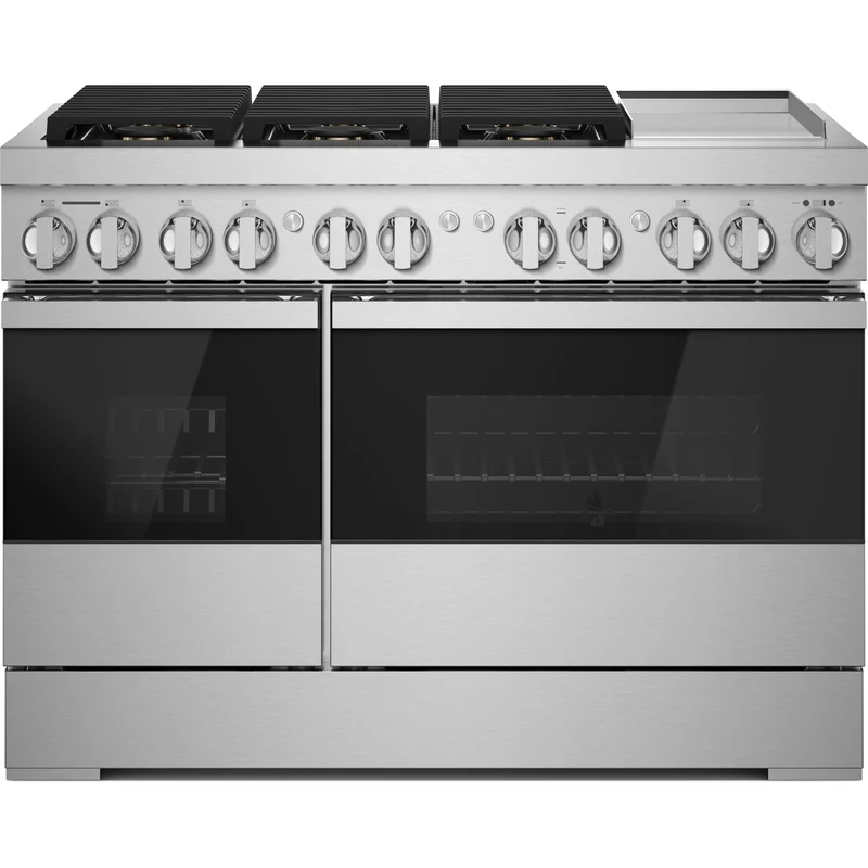 JennAir Cuisinière professionnelle à biénergie Noir de 48 po avec plaque chauffante infusée de chrome JDRP548HM