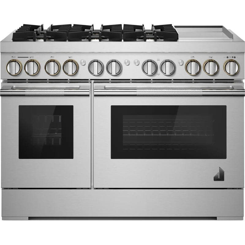 JennAir Cuisinière professionnelle à biénergie Rise de 48 po avec plaque chauffante infusée de chrome JDRP548HL