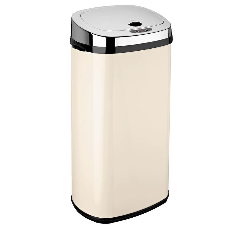 Poubelle de cuisine automatique 42L LARGO Crème brillant en acier INOX avec cerclage